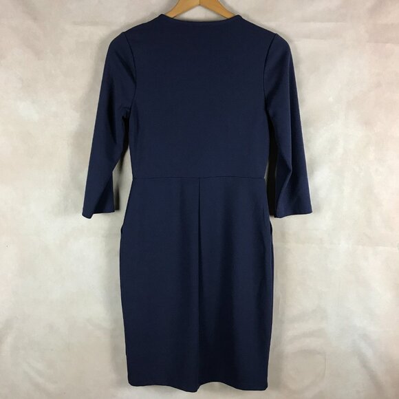 ESTELLE Indigo Structured Crepe Faux Wrap Sheath Dress SMALL - Picture 10 of 10